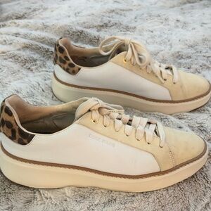 Cole Haan Cream and White Sneakers with Leopard Detail
